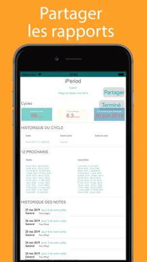 Capture d'écran de IPeriod + sur iPhone 10