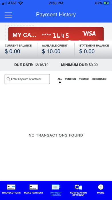 La Capitol FCU Card Manager Screenshot