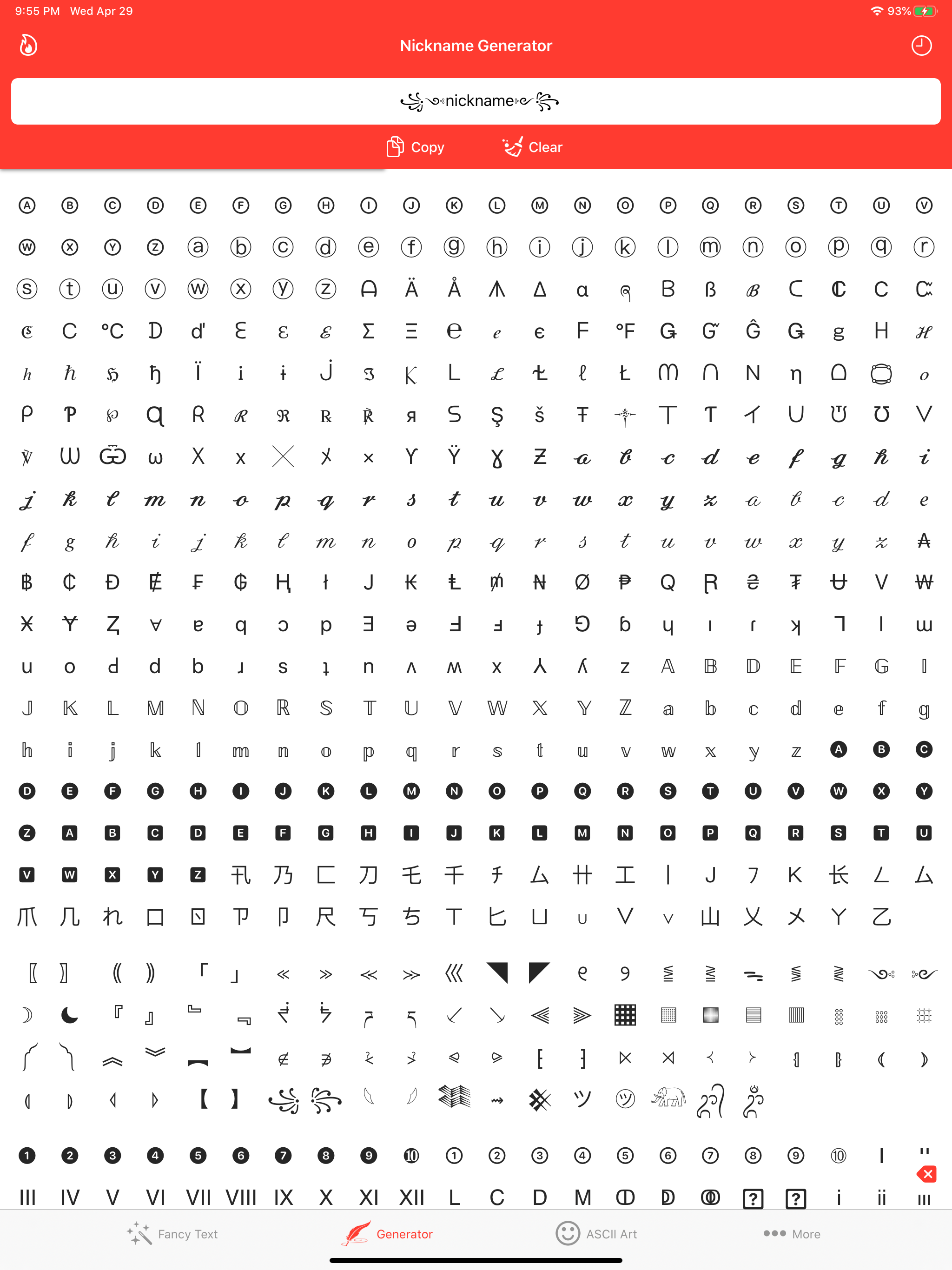 Fancy Text Symbols