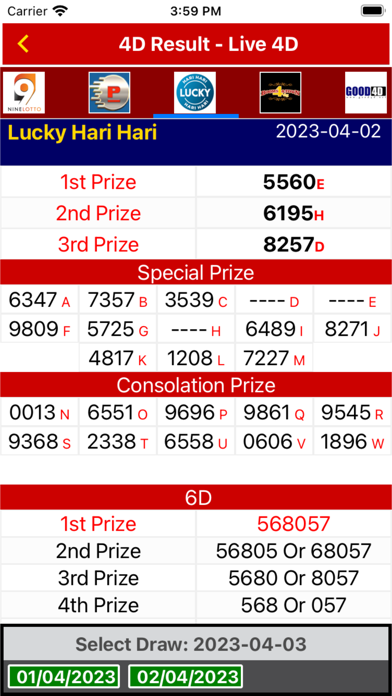 4D Results Toto 4D History Screenshot