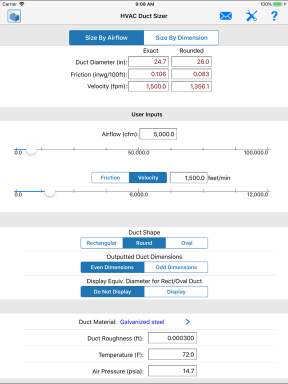 HVAC Duct Sizer iPad screenshot