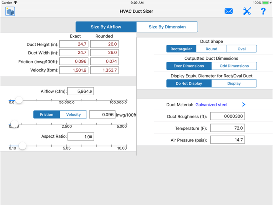 HVAC Duct Sizer iPad screenshot