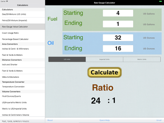 Gas Oil Mixture Ratio iPad screenshot 3 - Travel app
