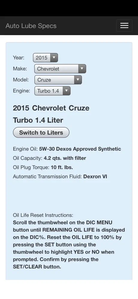 Auto Lube Specs
