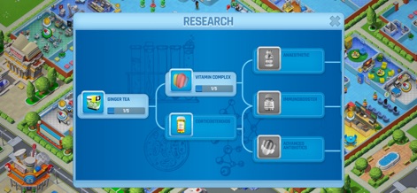 Dream Hospital: Medical Tycoon - The app offers a comprehensive research tree for unlocking new treatments and illustrates the progression of medical innovations.
