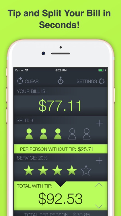 Tip Calculator % Tap Tip