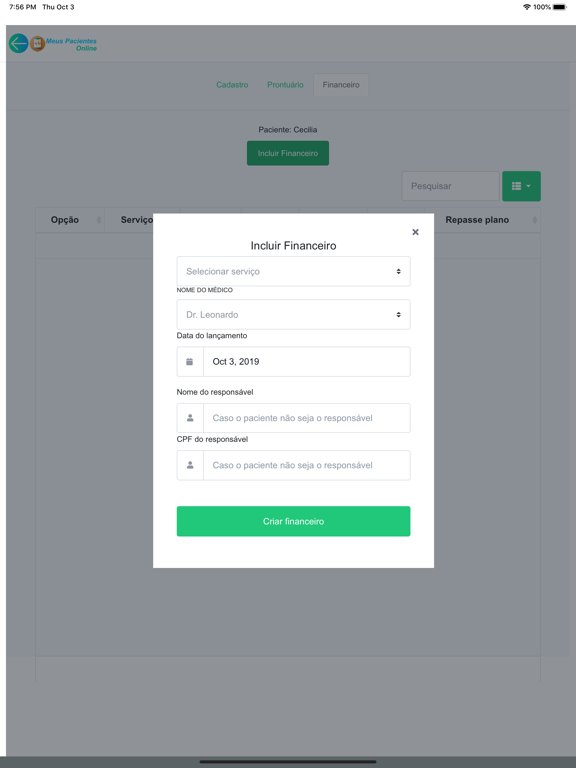 Meus Pacientes Online iPad screenshot