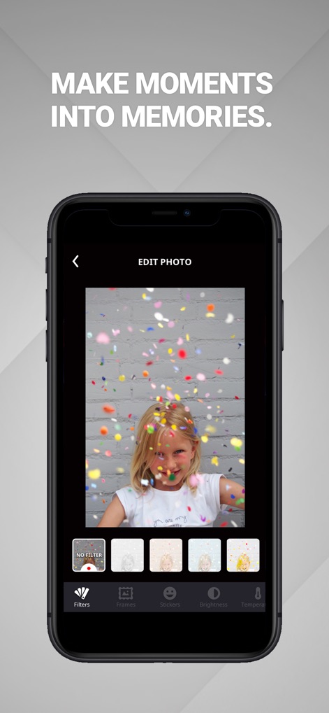 KODAK STEP Prints - This tool empowers users to transform photos into unique memories using diverse editing options, including a variety of "Filters" and "Stickers" for personalization.