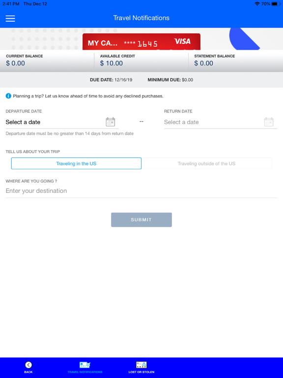La Capitol FCU Card Manager iPad screenshot