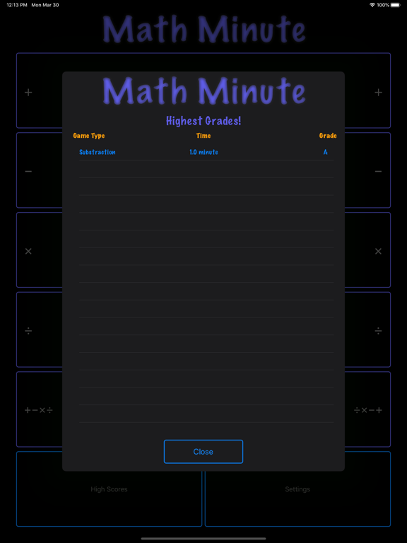 Math Minute iPad screenshot