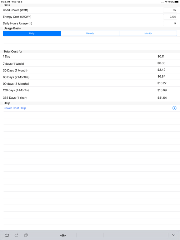 Power Cost iPad screenshot