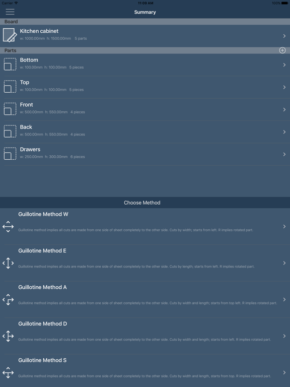iOptiCut iPad screenshot