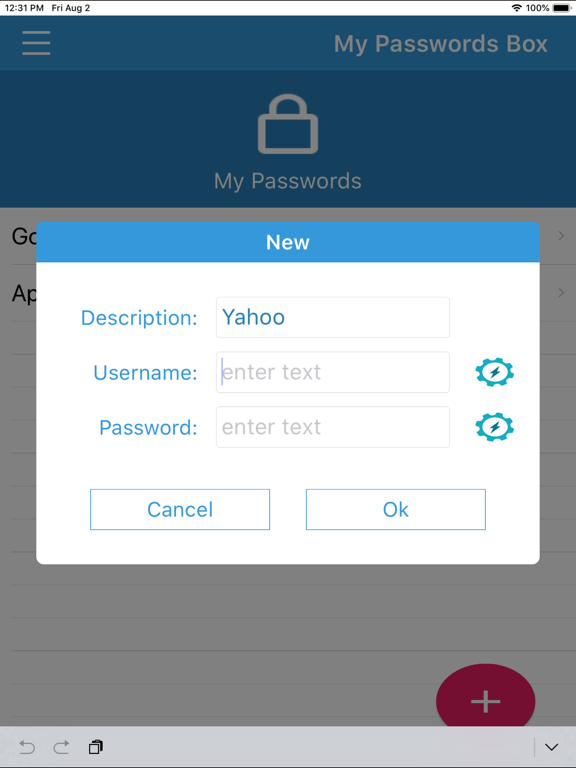 My Password Box iPad screenshot