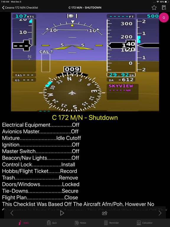 Screenshot #5 pour Cessna 172 M/N Checklist