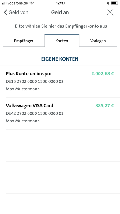 Volkswagen Bank Banking Screenshot