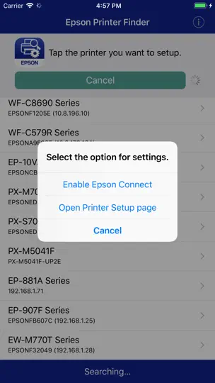 Screenshot von Epson Printer Finder auf dem iPhone 2