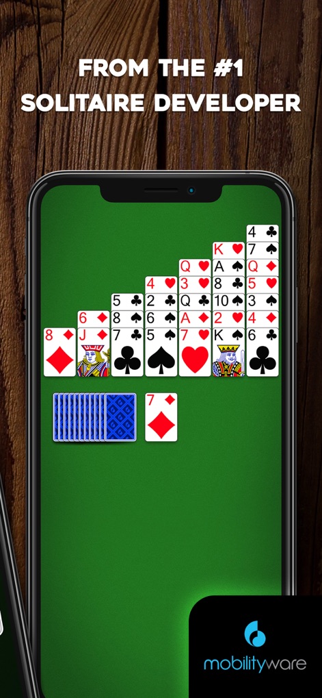 Crown Solitaire: Card Game - Note the classic Solitaire layout with face-up cards and the prominent display of the MobilityWare developer branding.