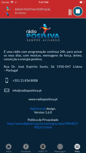 Rádio Positiva Portugal screenshot 2