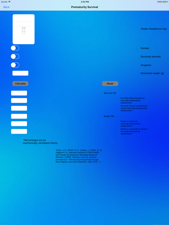 Perinatal Calculators iPad screenshot 5 - Medical app