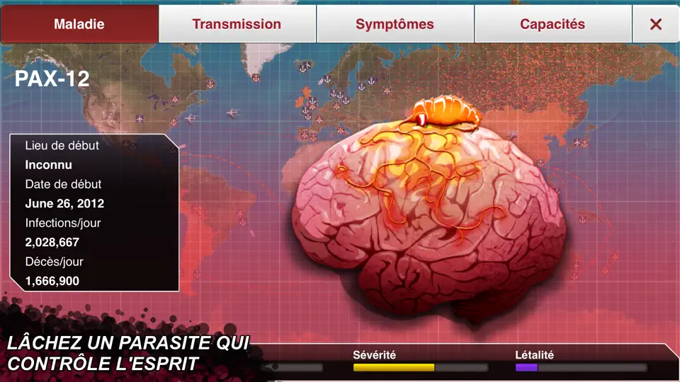 Capture d'écran de Plague Inc. sur iPhone 8
