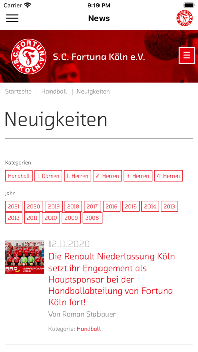 Fortuna Köln Handball Screenshot