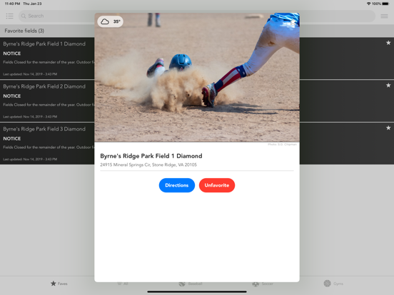 Field Status iPad screenshot 2 - Sports app