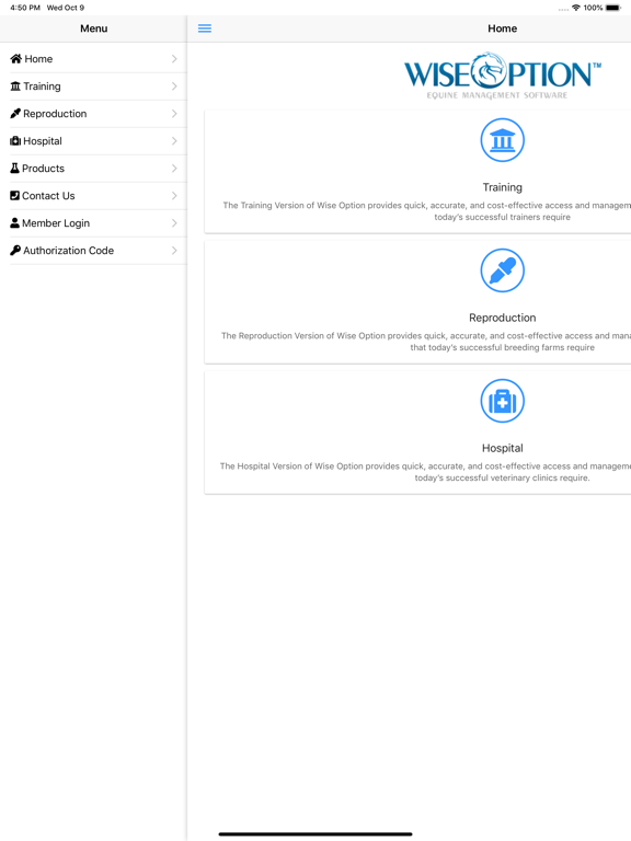 Wise Option Equine Mobile App iPad screenshot 5 - Business app