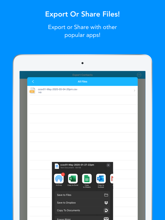 Contacts to Outlook CSV file iPad screenshot
