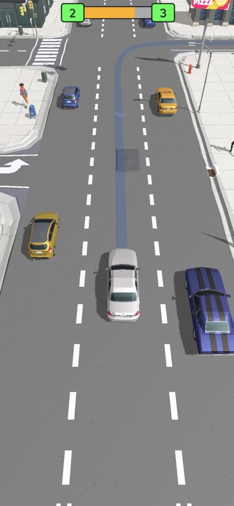 Pick Me Up 3D: Taxi Game - Discover how the game challenges players to maneuver through multi-lane city traffic, showcasing the player's car finding a clear path amidst numerous AI vehicles.