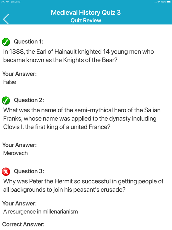 Medieval History Quiz iPad screenshot