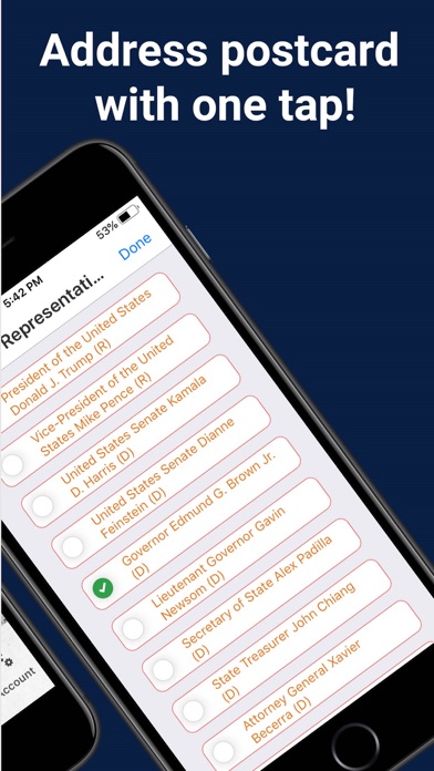 Political Action Postcard App Screenshot