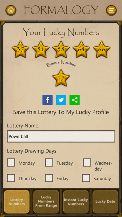 Formalogy Lucky Numbers & Days Screenshot