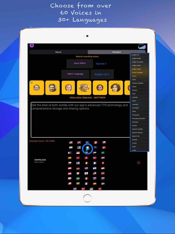 Voice Generator Text to Speech iPad screenshot 4 - Utilities app