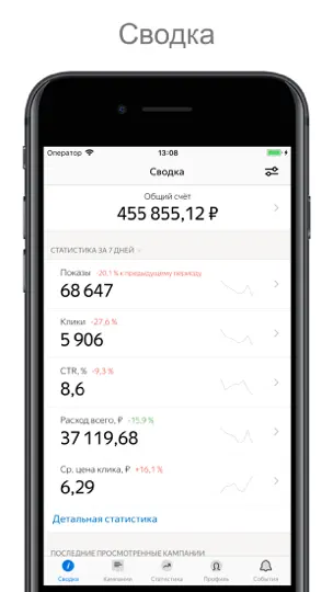 Скриншот Яндекс Директ для бизнеса на iPhone 2