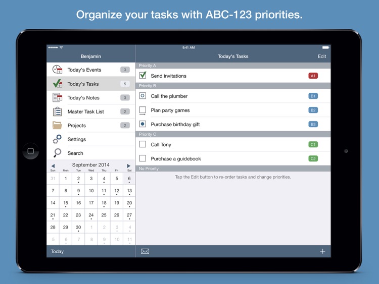 Benjamin – Task Manager and Calendar Inspired by Benjamin Franklin for iPad