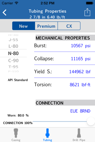 Oil Well PIPES Strengths Table screenshot 2