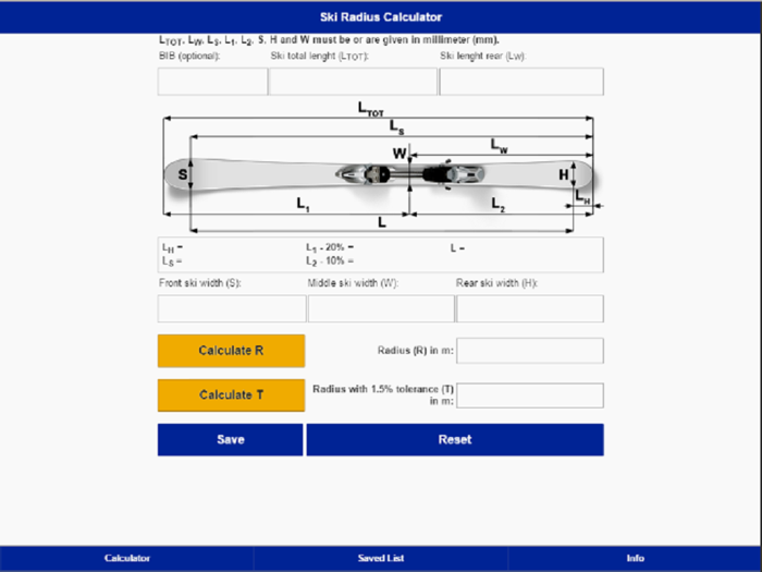 FIS Ski Radius Calculator