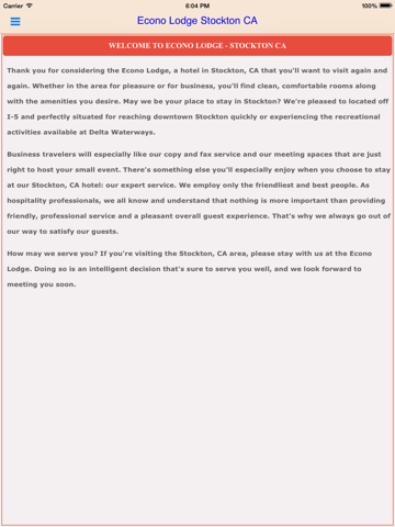 Econo Lodge Stockton CA iPad screenshot 3 - Travel app