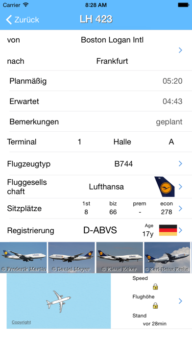 Flughafen Frankfurt Airport  iPlane Fluginformationen Screenshot