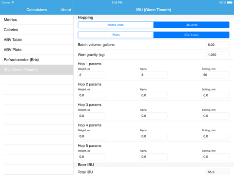 Brewing Calc iPad screenshot 3 - Reference app