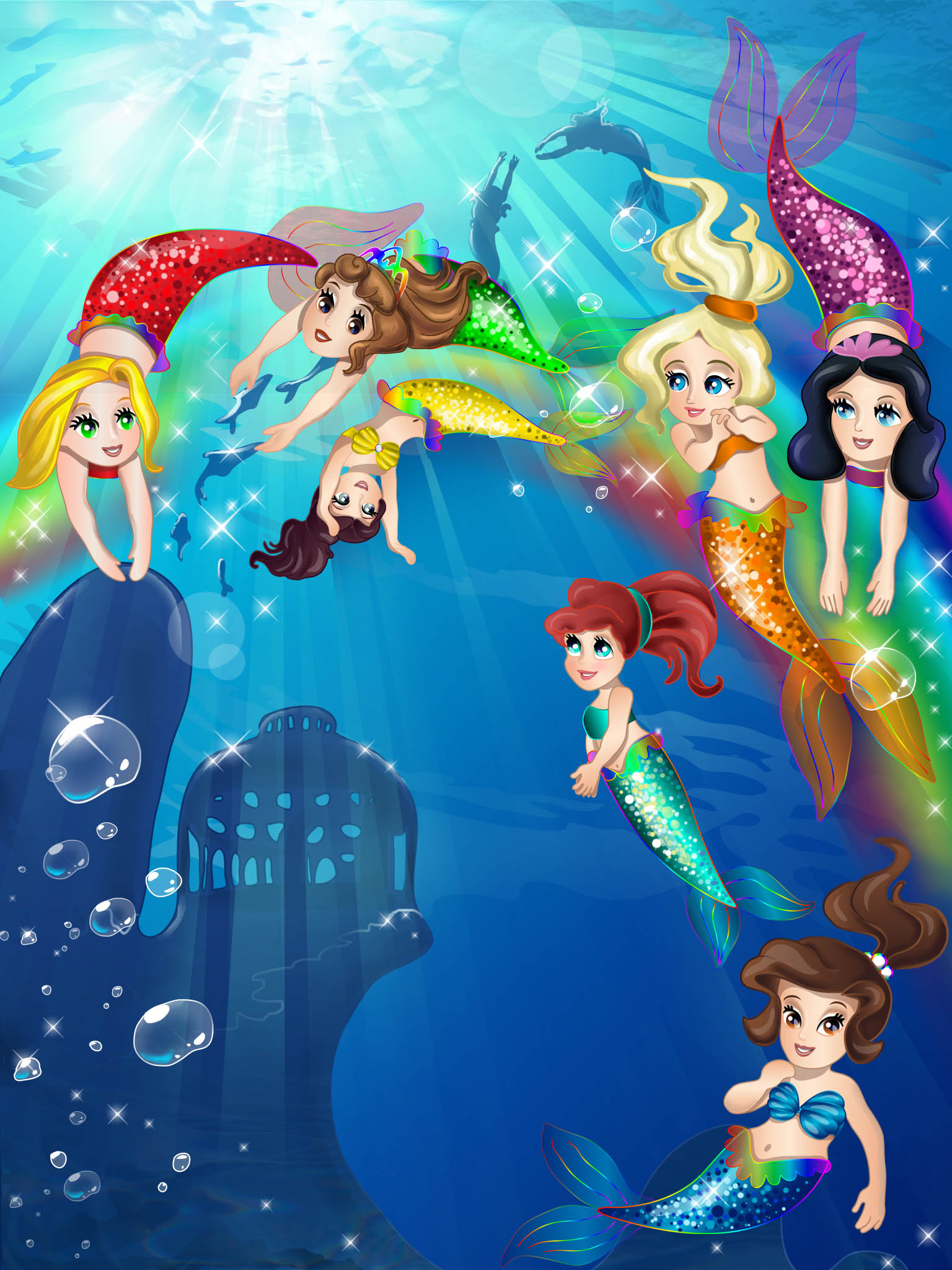 Mermaid Princess Coloring Pages for Girls and Games for Ltttle Kids