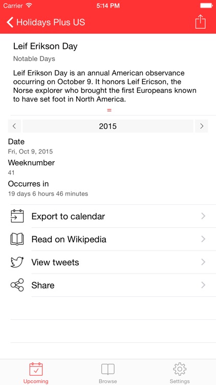 Holidays Plus US FREE - Holiday tracker with calendar export