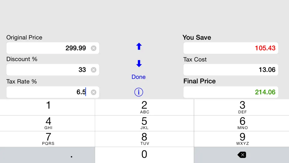 Captura de pantalla de Sale Calculator Price W/ Tax & Clearance Discounts en iPhone 3