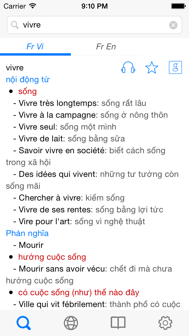 Screenshot #1 pour Từ điển Pháp Việt, Việt Pháp, Pháp Anh, Anh Pháp - French Vietnamese English Dictionary