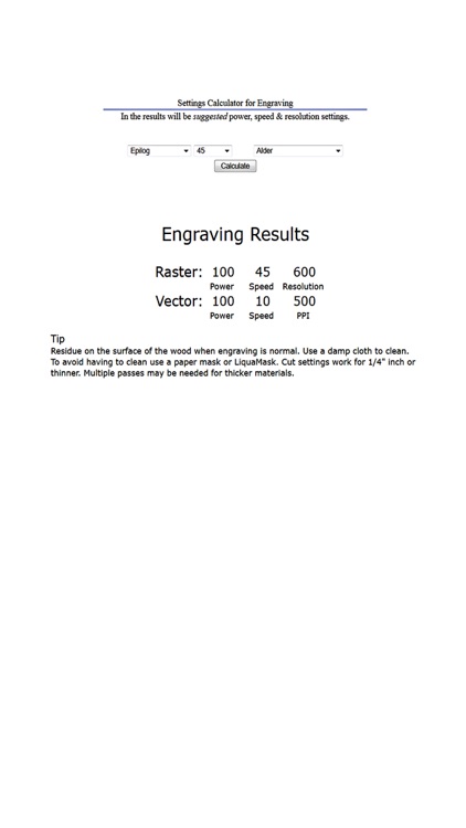 Laser Settings Calculator