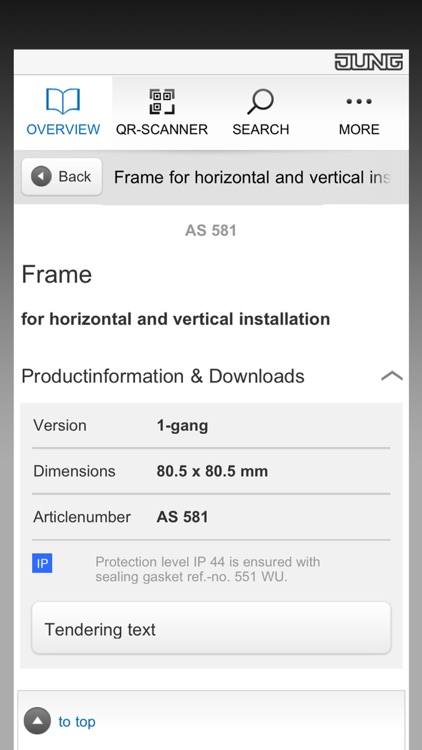 JUNG Catalogue App including QR Code Scanner