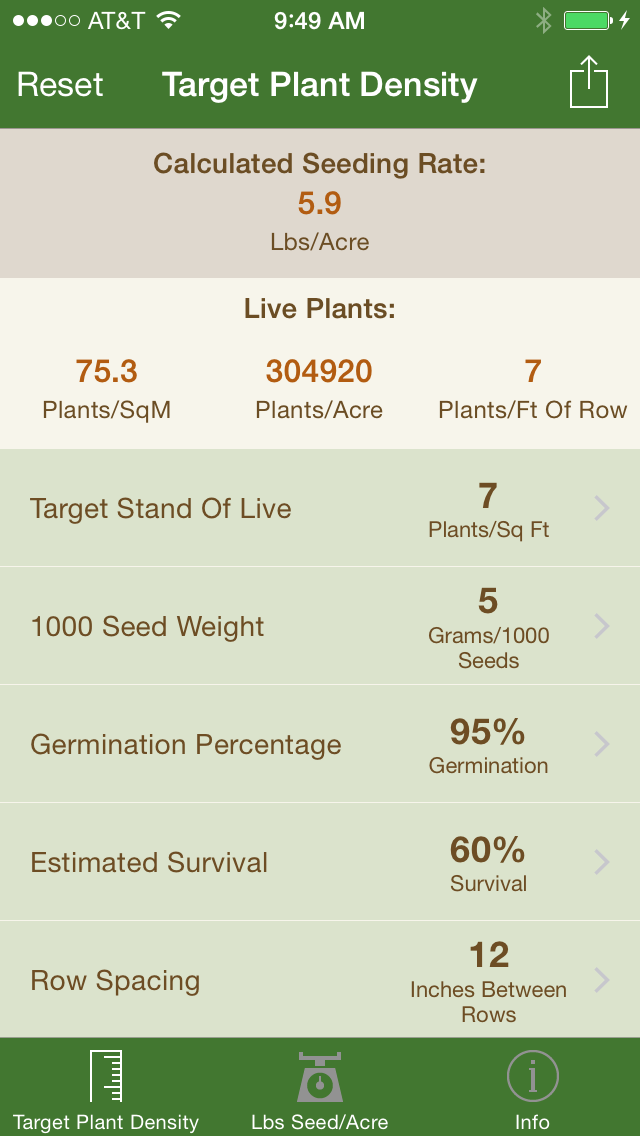 Pioneer Canola Seed Rate Calculator app screenshot