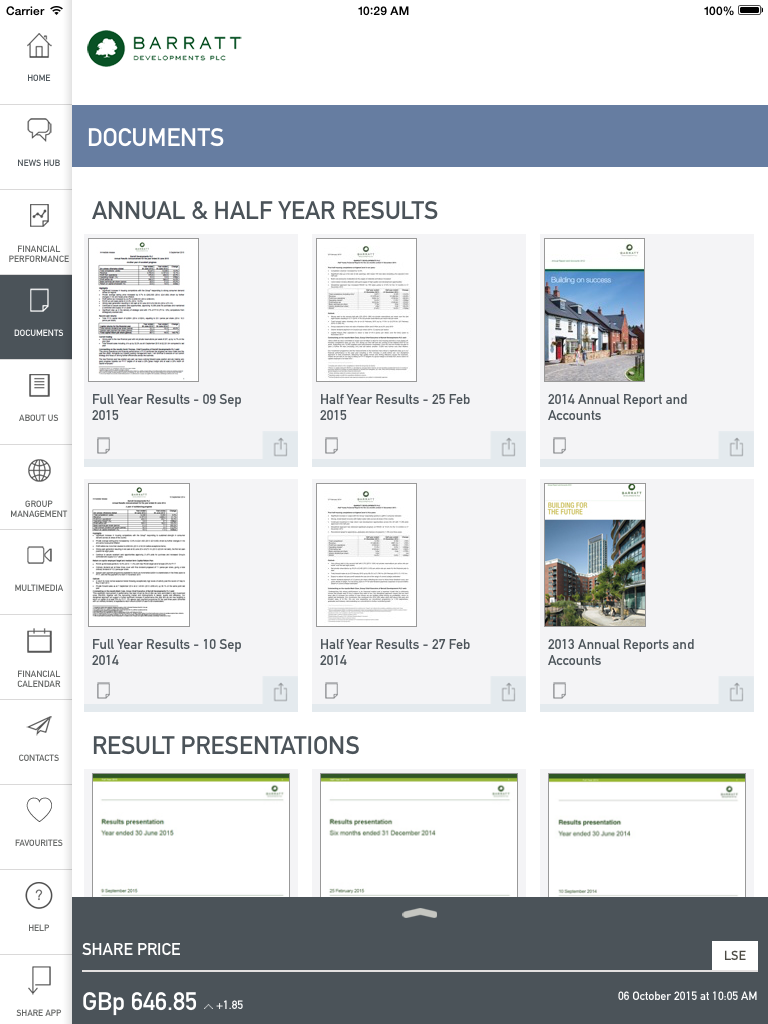 Barratt Developments Investor Relations