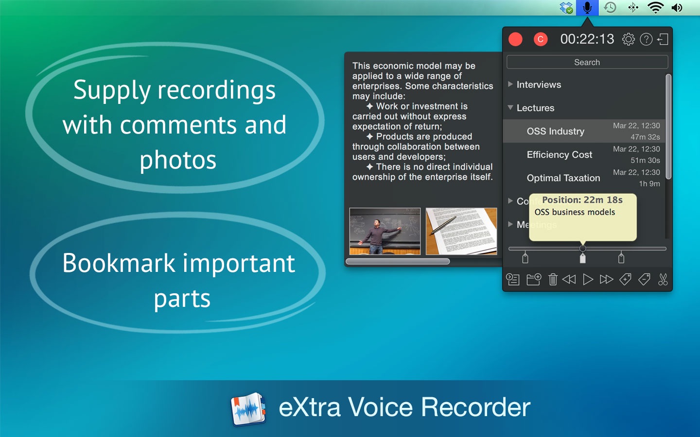 Screenshot do app eXtra Voice Recorder Pro.