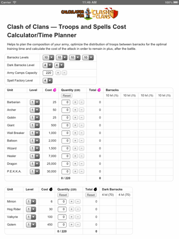 Screenshot #4 pour Troops and Spells Cost Calculator/Time Planner for Clash of Clans